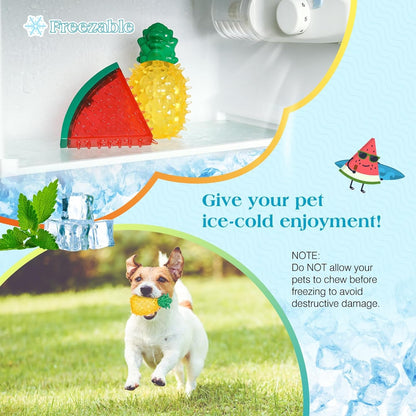 Pawaboo Pet Teether Cooling Chew Toys, Freezable Teething Toy for Puppies, Watermelon and Pineapple Shape Freeze Interactive Toys in Summer, Frozen Dog Treat Training Tools for Small and Medium Dogs3