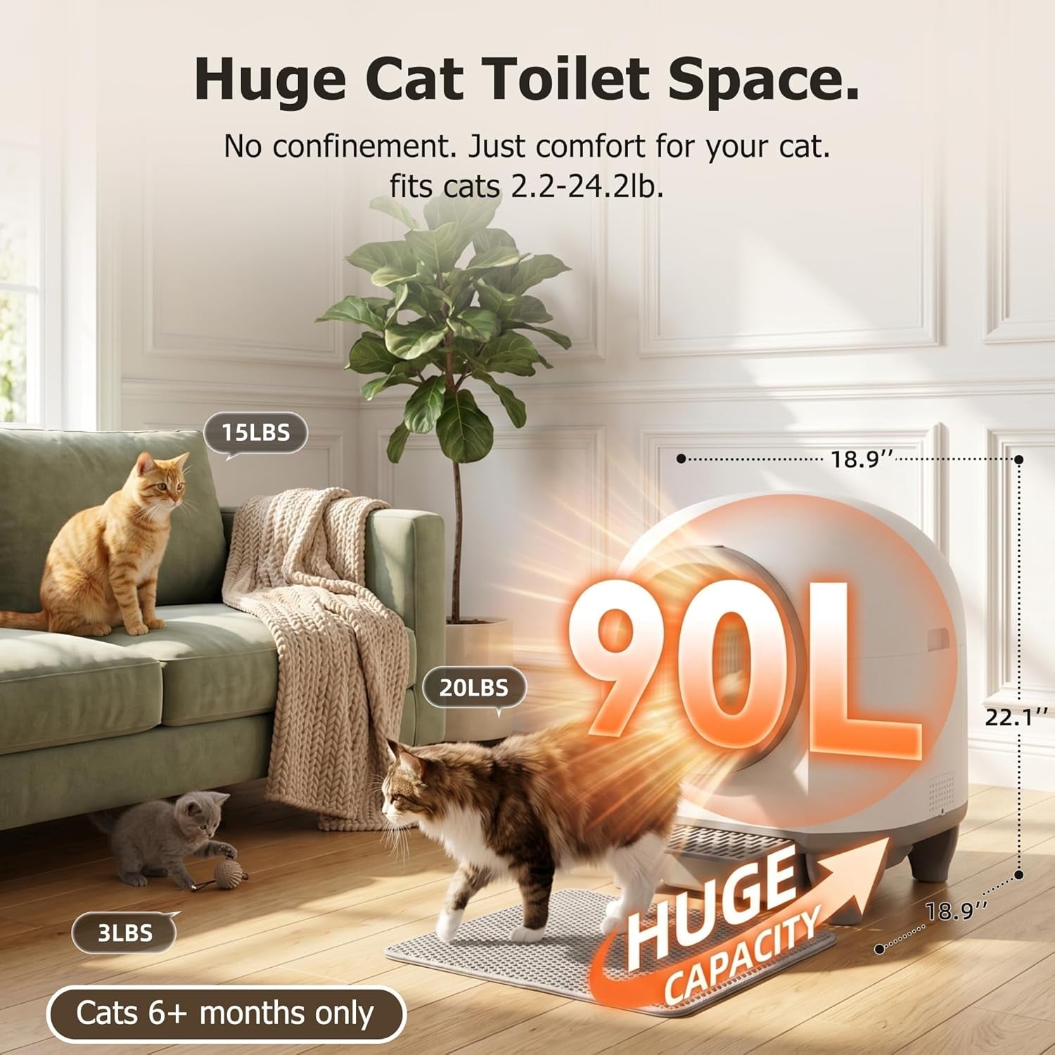 warcat-enclosed-self-cleaning-litter-box-app-control-90l-gray-90l-large-capacity-for-multi-cat-homes-app-controlled-with-smart-sensors-anti-leakage-safety-protection-bags-included