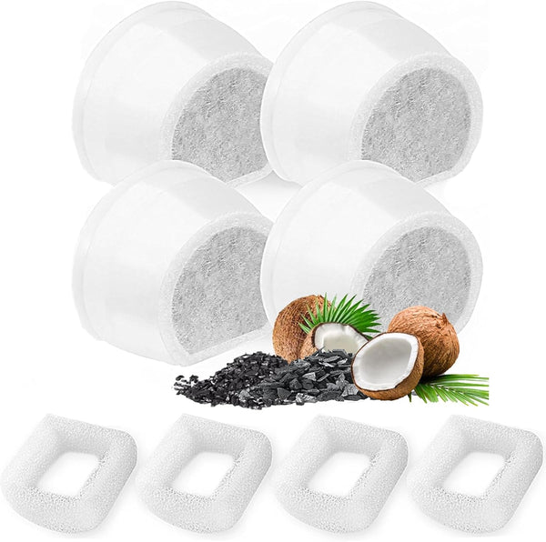 16 Pack Cat Water Fountain Filters Replacement, 8 Carbon Filters and 8 Foam Sponge Pre-Filter Fit for Multiple Ceramic and Stainless Steel Pet Fountains9