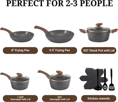 15-Piece Ceramic Nonstick Pots and Pans Set, Induction PFAS Free | Gray Kitchen Cookware Set, Stay-Cool Handles, PFAS & PFOA Free, Non-Toxic, Gas & Electric Stovetop, Easy Clean4