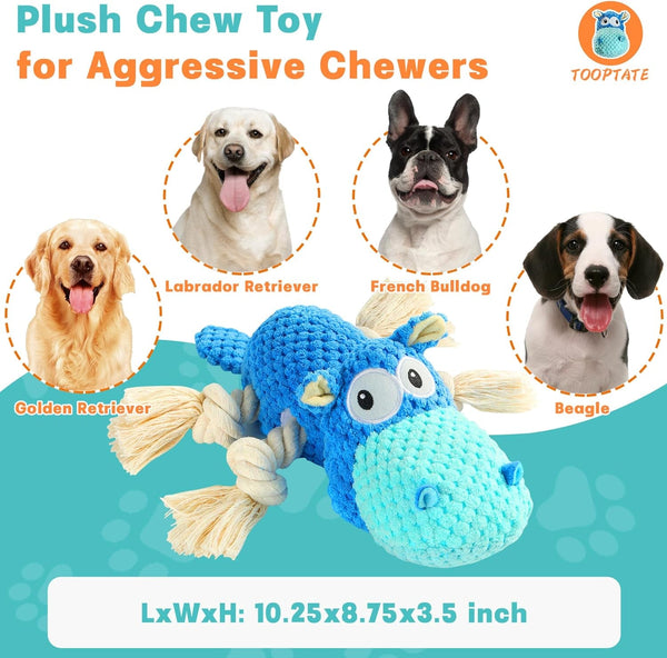 TOOPTATE Hippo Squeaky Dog Toy, Blue, Medium | Cute Plush Design, Rope Legs for Tugging, Helps Keep Dogs Busy, Suitable for Small, Medium, and Large Dogs4