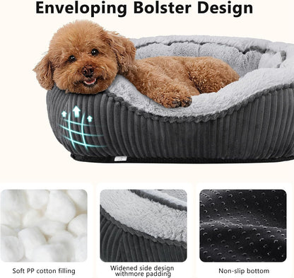 Washable Dog Bed for Small Medium Sized Dogs, Rectangle Small Puppy Cat Dog Beds, Orthopedic Pet Bed, Soft Breathable Calming Pet Sofa Bed Anti-Anxiety with Anti-Slip Buttom, S(20"X19"X6")5