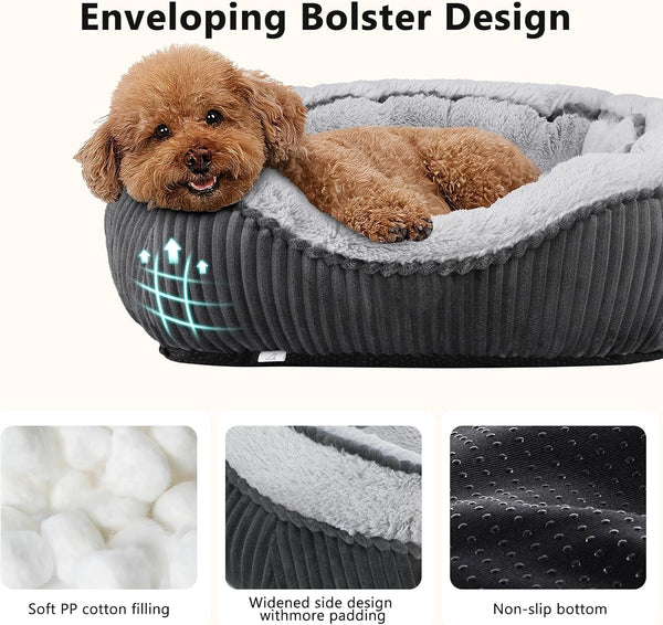 Washable Dog Bed for Small Medium Sized Dogs, Rectangle Small Puppy Cat Dog Beds, Orthopedic Pet Bed, Soft Breathable Calming Pet Sofa Bed Anti-Anxiety with Anti-Slip Buttom, S(20"X19"X6")5