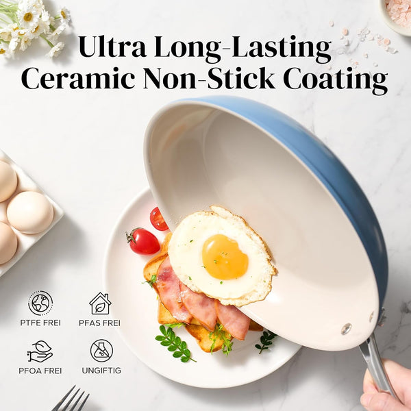 Ceramic Non Stick Egg Pans, Nonstick Frying Pan Skillet, 8 Inch Cooking Pan Non Toxic with Stay Cool Handle for Induction, PTFE & PFAS & PFOA Free, Dishwasher/Oven Safe (Blue)4