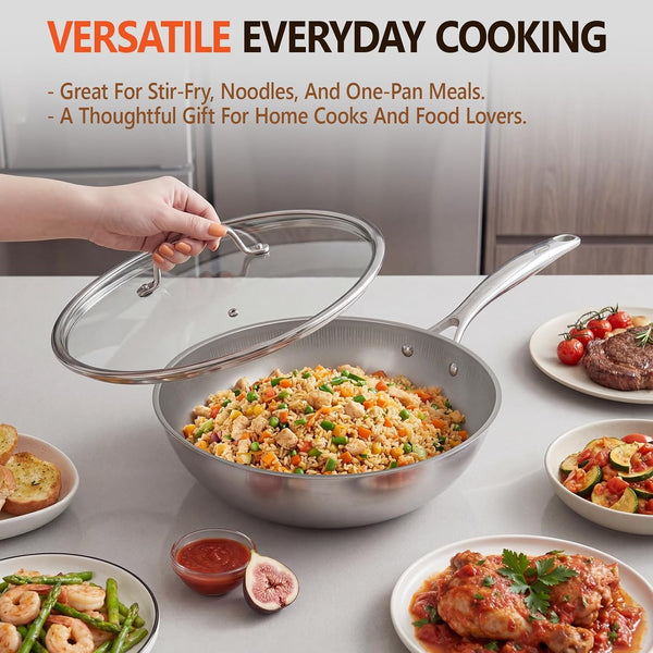 Titanium Wok Pan with Lid – 12" Non-Toxic Pfas-Free Woks & Stir-Fry Pans, Tri-Ply Titanium & Stainless Steel, Induction & Dishwasher Safe8