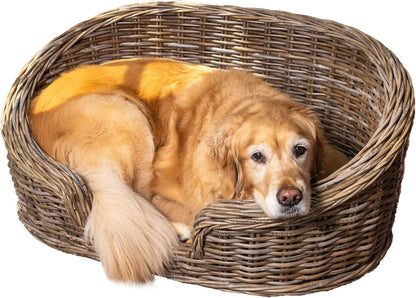 DBD1001A Curvy 33" X 21.25" Classic Handwoven Rattan Dog Bed with Machine-Washable Cushion, Kubu Gray1