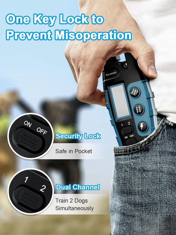 Bousnic Dog Shock Collar 2 Dogs (5-120Lbs) - 3300 Ft Waterproof Training Collar for Dogs Large Medium Small with Rechargeable Remote, Beep (1-8) Vibration (1-16) and Humane Shock (1-99) Modes5