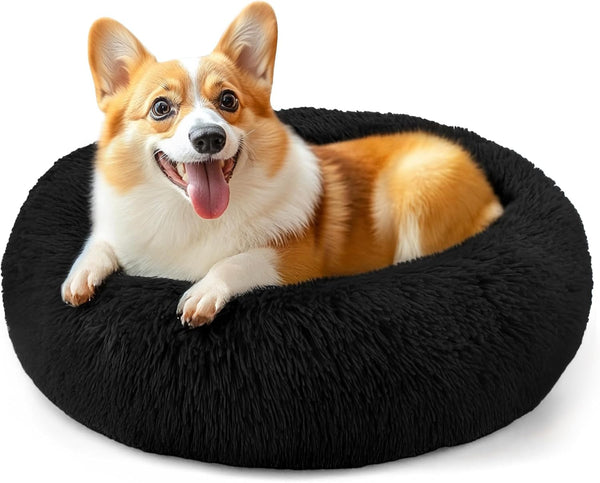 Hoewina Dog & Cat Bed for Indoor Cats, 20In Calming Donut Bed for Puppy and Kitten, Washable round Fluffy Pet Bed for Small Medium Dogs and Cats (Light Grey)16