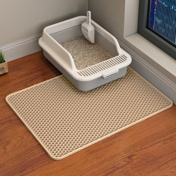 HCY&WLD Cat Litter Mat, 45X26/35X24/30X22/24X18 Inch Double Layer Cat Litter Box Mat, EVA Non-Slip, Waterproof Urine Proof Cat Litter Catcher Mat, Easy Clean Scatter Control (35X24 Inch, Khaki)11