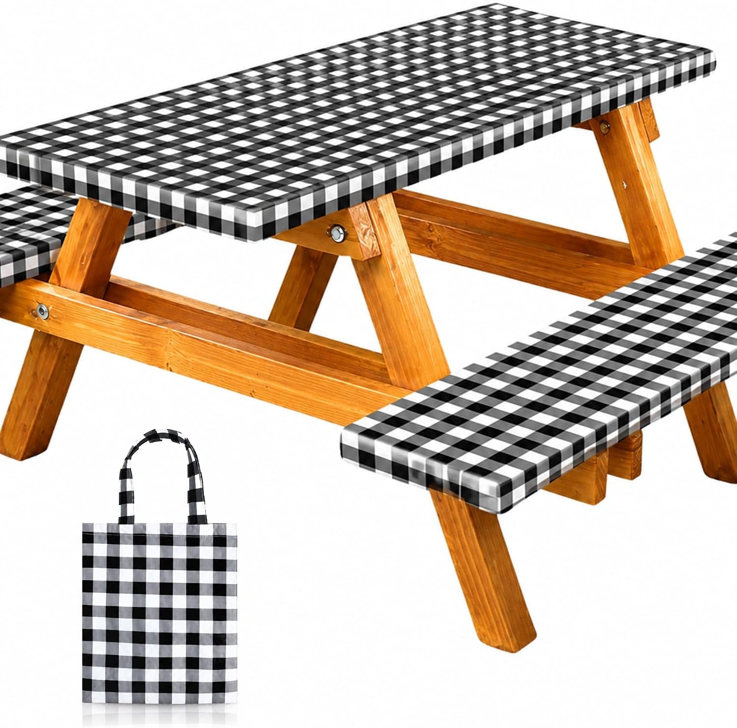 vinyl-fitted-picnic-table-cover-with-bench-covers-bag-6ft-black-checkered-outdoor-waterproof-windproof-tablecloth-with-elastic-edges-camping-rv-gear-campers-must-have-72x30-inches