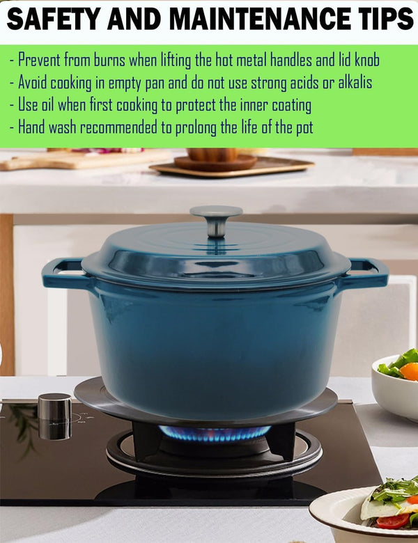 4.2 Quart Cast Iron Dutch Oven with Lid - Enameled Non-Stick Interior, Oven Safe to 500°F, Multi-Stovetop Compatible - Navy Blue6