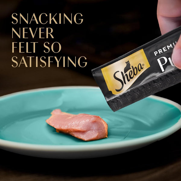 Sheba Premium Puree Lickable Cat Treats, Chicken, Salmon & Tuna, 24 Count | Grain-Free, Real Meat, Squeezable Tubes, No Corn/Wheat/Soy, No Artificial Flavors, Creamy Texture, 0.49 Oz. Tubes4