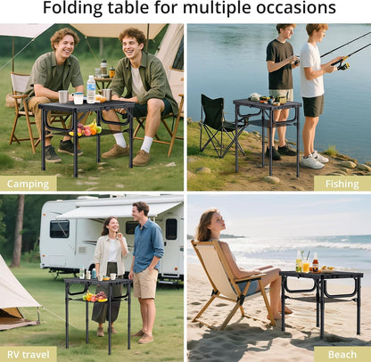 Folding Camping Table, 24"X 16" Adjustable Height Small Folding Table | with Storage Net, Aluminum Compact Folding Table, Lightweight, Portable Table for Outdoor Travel Cooking Picnic, Pure Black5