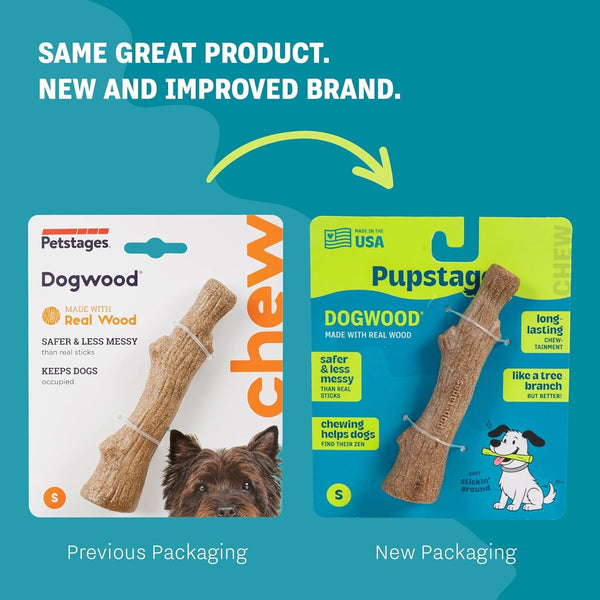 Pupstages Dogwood Dog Chew Toy, Made in the USA – Real-Wood Blend, Natural Flavor & Texture, Moderate Chewers, Small, 5.4"7