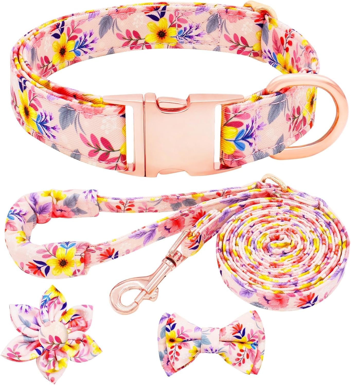 dog-collar-and-leash-set-girls-adjustable-puppy-collars-with-floral-bow-tie-for-small-medium-large-female-dogs-orange-flower-s