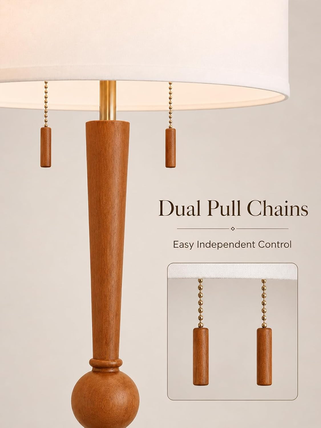 solid-wood-floor-lamp-for-living-room-pull-chains-standing-lamp-62-8-tall-17-white-drum-shade-sculptural-wood-base-stem-2-light-design-standing-lamp-for-bedroom-2-bulbs-included