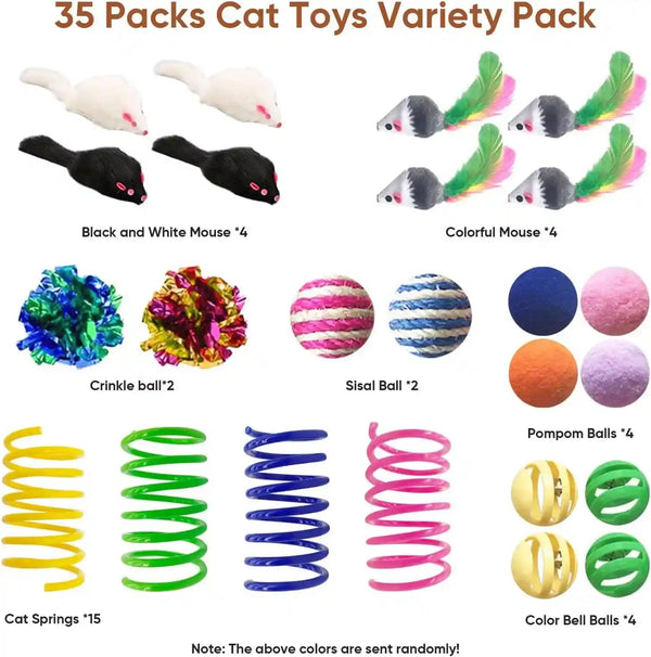 Cat Toys for Indoor Cats, 35 Packs Interactive Cat Toys Set for Kitten | Cat Toy Set with Colorful Spring, Mouse & Bell Ball, Variety Pack for Bored Kittens & Adults Self Play, Cat Toy Bulk2