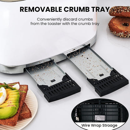 4 Slice Toaster Retro Stainless Steel with Bagel Defrost Cancel Function, 6 Browning Settings, Extre Wide Slot and Removable Crumb Tray, White, ST0336