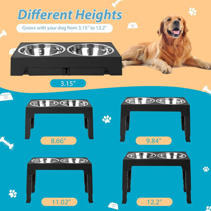 Niubya Elevated Dog Bowls with 2 Stainless Steel Dog Food Bowls, Raised Dog Bowl Adjusts to 5 Heights (3.15", 8.66", 9.84",11.02", 12.2") for Small Medium and Large Dogs2