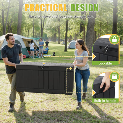 Outdoor Storage Box 82 Gallon Storage Bin with Lid for Patio Furniture, Garden Tools, Pool Supplies, Waterproof and UV Resistant, Lockable, Black4