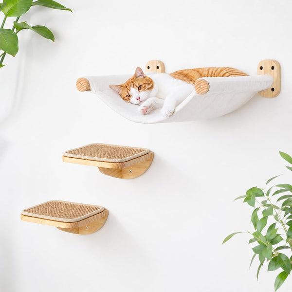 Cat Wall Hammock, Dual-Sided Cat Wall Bed with Canvas & Plush Fabric for All Seasons, Wall Mounted Shelf for Large Cats, Modern Perches for Lounging & Napping12
