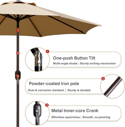 9' Outdoor Patio Umbrella, Outdoor Table Umbrella, Yard Umbrella, Market Umbrella with 8 Sturdy Ribs, Push Button Tilt and Crank4