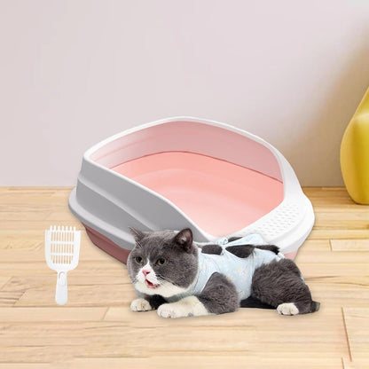 Pet Litter Pan with Scooper, Open Top Litter Box with High Sides, Non-Slip Bottom, Easy to Clean Cat Litter Tray for Indoor Cats- 45Cm3