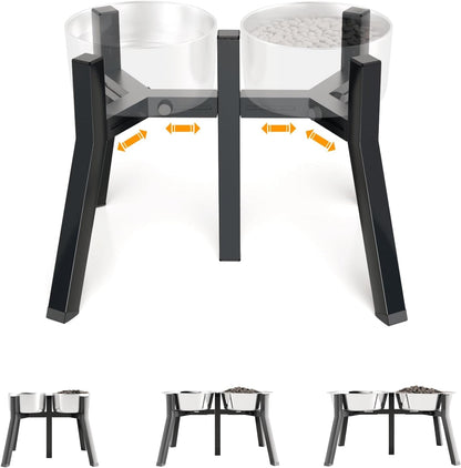 Dog Bowl Stand for Medium Large Dogs, Adjustable Width Elevated Dog Bowls 7-10.6", Raised Dog Food Water Bowls, 11 Inch Tall Single Holder, Black,Bowl Not Included8