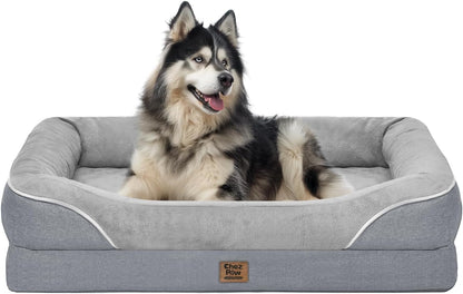 Chez Paw Waterproof Orthopedic XL Dog Bed for Large and Extra Large Dogs | Egg Crate Foam, 4-Sided Bolster Support, Waterproof Liner, Non-Slip Bottom, Machine Washable Cover, 42 X 30 Inch40