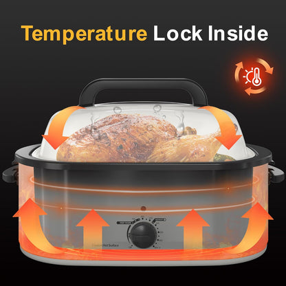 26QT Electric Roaster Oven, Electric Turkey Roaster with Viewing & Self-Basting Lid, Stainless Steel Turkey Roaster Oven, White2