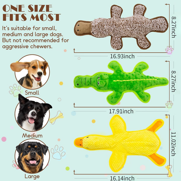 No Stuffing Dog Squeak Toys, 3 Pack Chew Toys for Small to Large Puppies | Durable Puppy Teething Toys, Interactive to Keep Pets Busy, Toss Fetch Tug Play, Best Birthday Gift4