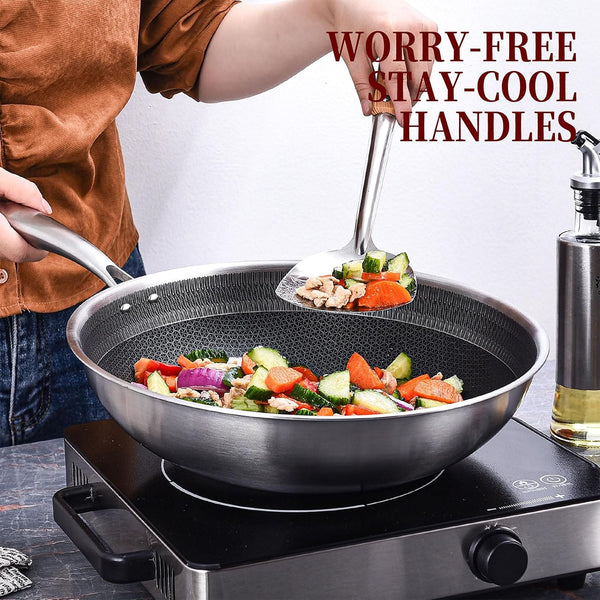 Hybird Nonstick Wok Pan with Lid | 10-Inch | Rivented Handle | Non Toxic | Tri-Ply Stainless Steel | Ceramic Coating | Stir Fry Pan | Induction Compatible | Dishwasher & Oven Safe5