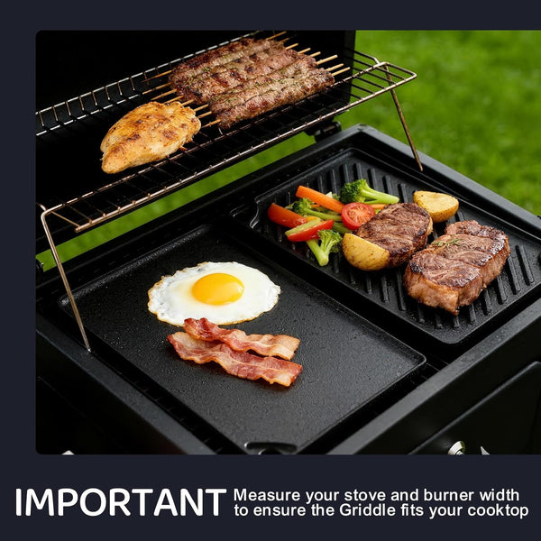 Reversible Grill/Griddle, 16.7X9.5'' Pre-Seasoned Cast Iron Griddle Pan, Double Burner Cookware, Rectangular Stovetop Griddle with Handles, Flat Top Plate for Oven, Grill & Campfire6