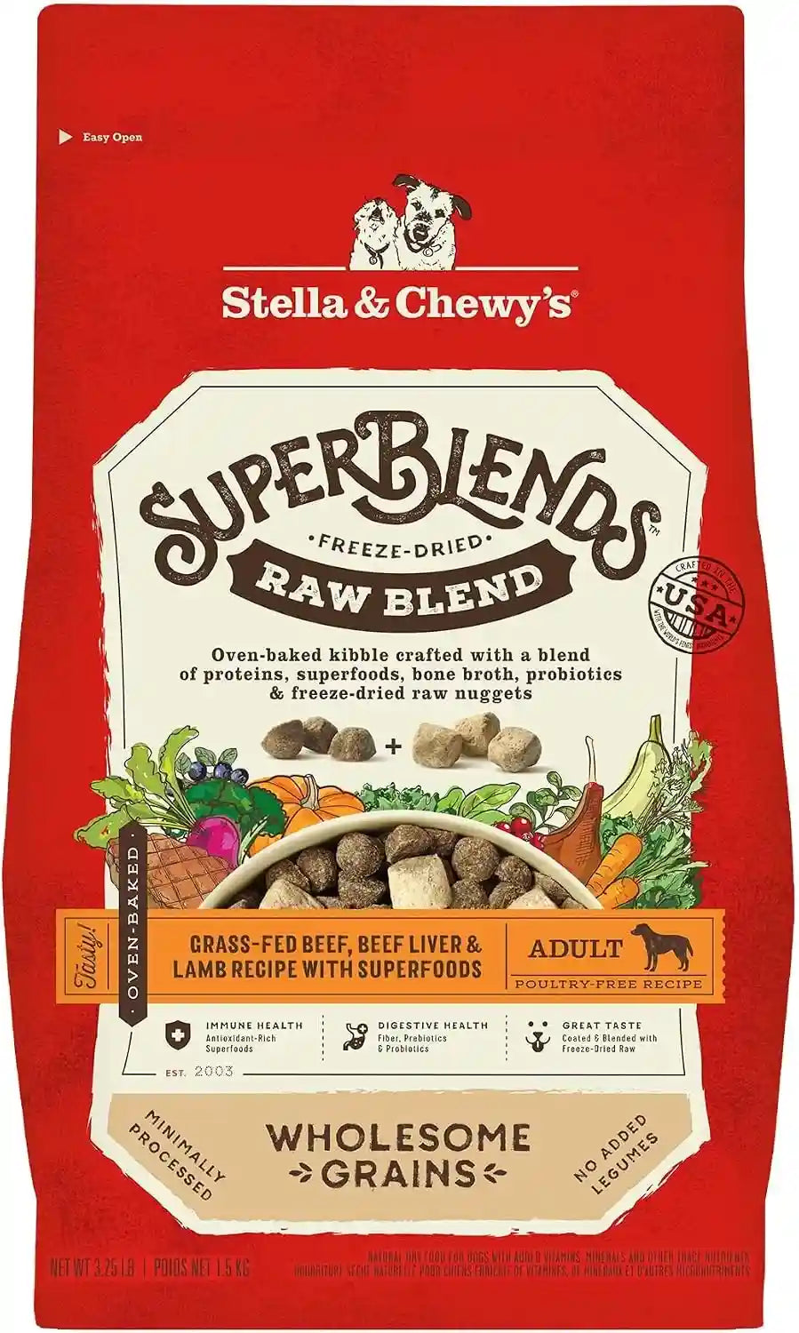 stella-chewys-superblends-raw-blend-wholesome-grains-grass-fed-beef-beef-liver-lamb-recipe-with-superfoods-3-25-lb-bag