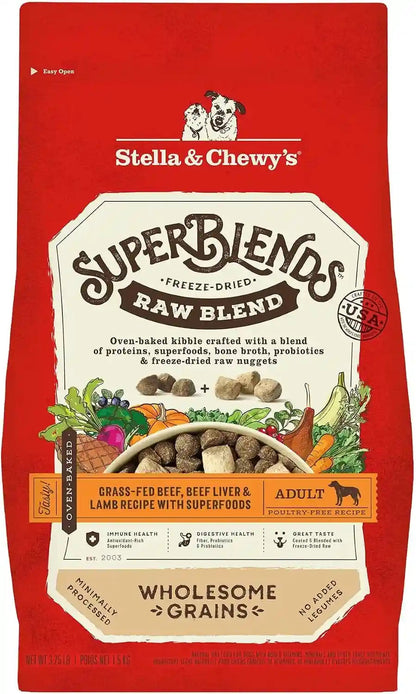 Stella & Chewy'S Superblends Raw Blend Wholesome Grains Grass-Fed Beef, Beef Liver & Lamb Recipe with Superfoods, 3.25 Lb. Bag1