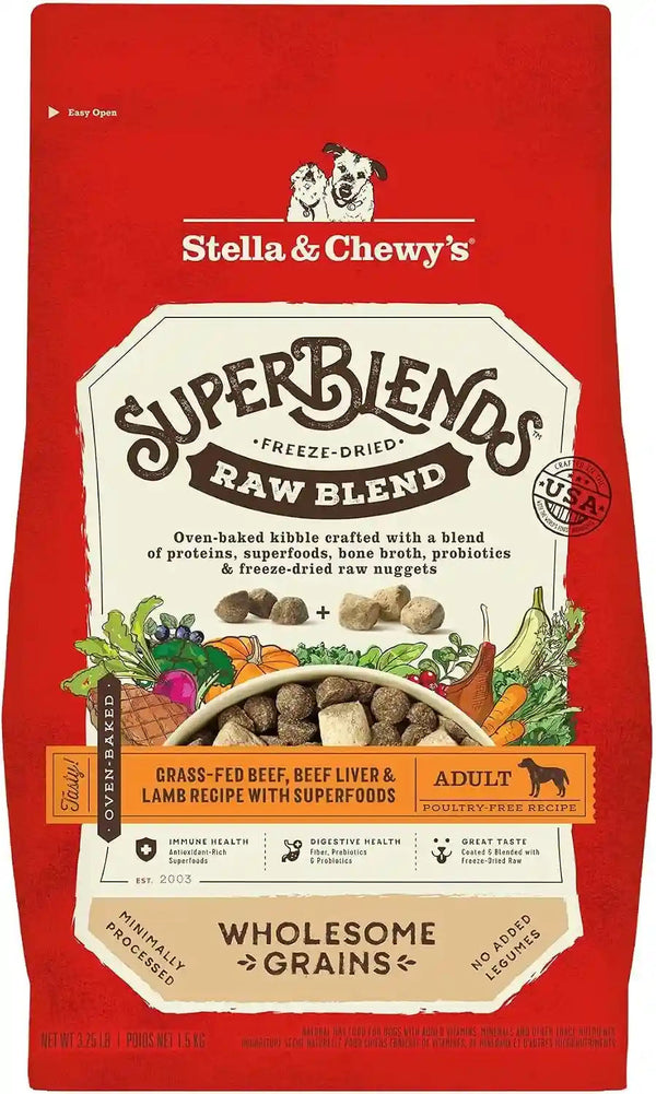 Stella & Chewy'S Superblends Raw Blend Wholesome Grains Grass-Fed Beef, Beef Liver & Lamb Recipe with Superfoods, 3.25 Lb. Bag1