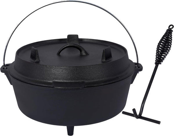 Cast Iron Camping Dutch Oven with Leg Base, 12 Quart Pre-Seasoned Dutch Oven Pot with Skillet Lid, Camp Cooking Pan Use on the Stove, on the Grill, Campfire & Stovetop Safe, with Lid Lifter (12 QT Base Leg)1