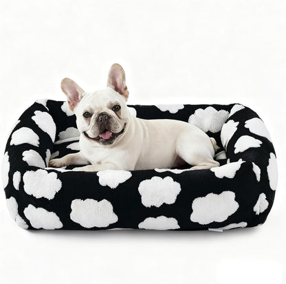JOEJOY Dog Bed Medium Size Dog, Removable Washable Cover Orthopedic Soft Pet Bed, Anti-Slip Fluffy Plush Faux Rabbit Fur Puppy Bed, 30"X24"X8", Leopard Print, Grey18