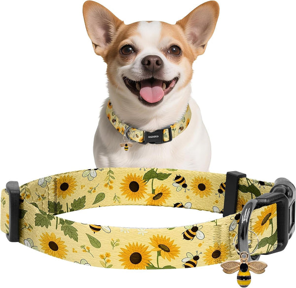 Kazazoo Dog Collar Cute and Soft Nylon Puppy Collar Girl Dogs, Adjustable Purple Dog Collars for Medium Dogs, Purple Flowers-M42