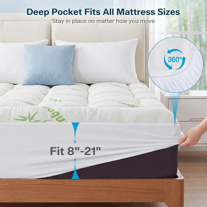 Waterproof Queen Size Mattress Topper Viscose Derived from Bamboo, Extra Thick Mattress Pad for Back Pain, Cooling Mattress Protector with Deep Pocket 8"-21", Green,Queen4