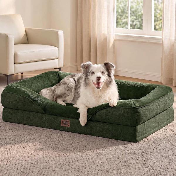 EHEYCIGA Orthopedic XL Dog Bed for Large Sized Dog, 42X30 Inch Extra Large Memory Foam Dog Couch Bed with Sides, Waterproof Liner & Washable Removable Cover, Bolster Pet Sofa, Grey25