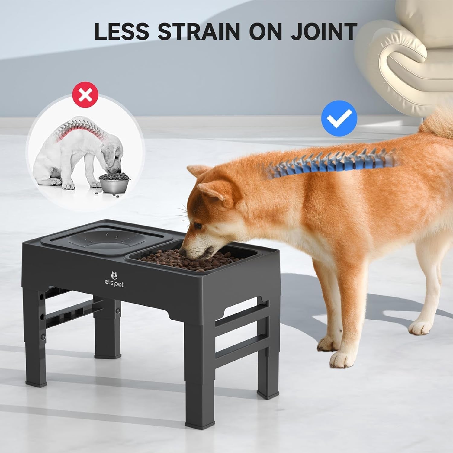 els-pet-adjustable-elevated-dog-bowls-no-spill-water-bowl-and-slow-feeder-adjustable-height-3-to-11-inch-small-medium-large-dog-slow-feeder-insert-no-spill-water-bowl-anti-slip-feet-removable
