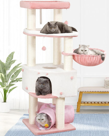 Small Cat Tree Tower for Indoor Cats, 40 in Medium Cat Bed Scratching Posts | Multi Level Compact Kitty Kitten Houses Climbing Trees Stands with 2 Condos Sisal Post Perch Platform Hammock Plush Toy Balls15