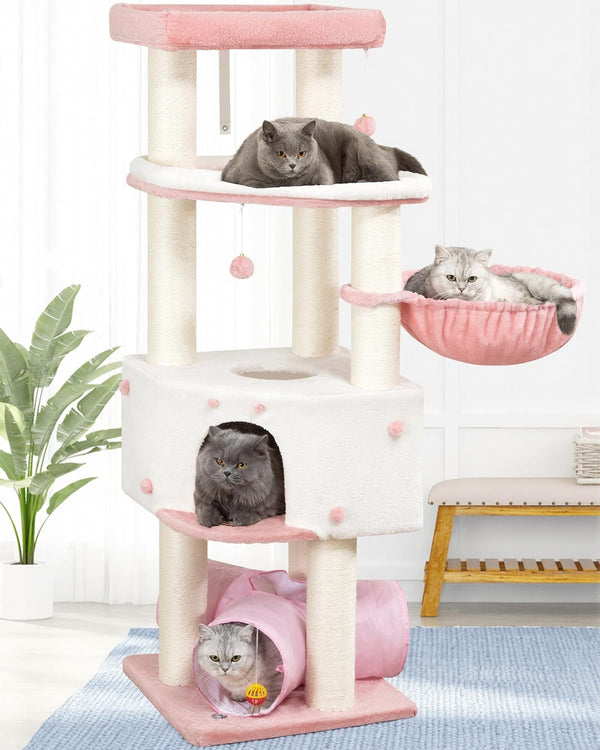 Small Cat Tree Tower for Indoor Cats, 40 in Medium Cat Bed Scratching Posts | Multi Level Compact Kitty Kitten Houses Climbing Trees Stands with 2 Condos Sisal Post Perch Platform Hammock Plush Toy Balls15