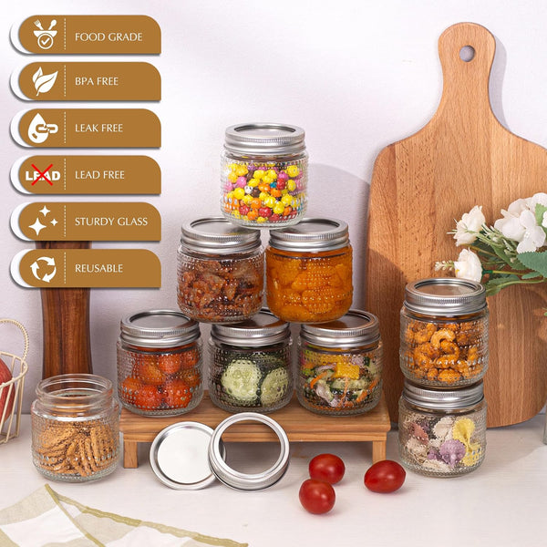Mason Jars 8 Oz with Lids 12 Packs, Vintage Half Pint Small Glass Canning Jars with Silver Metal Lids for Storing, Pickling, Honey, Jam, Home Decor, Candle and DIY Crafts5