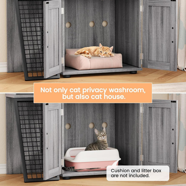 IDEALHOUSE Modern Cat Litter Box Enclosure with Platform, Double Layer Hidden Litter Box, Indoor Washroom, Villa Cat House with Ladder, 33.5" L X 17.9" W X 41.9" H,Dark Grey4