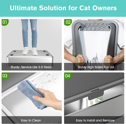 2PACK Stainless Steel Cat Litter Box with High Sides Lid, Extra Large XL Litter Box for Big Cats, Metal Kitty Litter Boxes with Anti-Leakage Enclosure,Non-Stick,Odorless,Scoop Included5