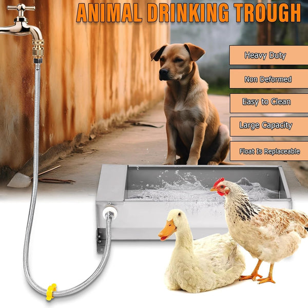 Automatic Livestock Water Trough Large Capacity, Self Filling Dog Waterer | Outdoor Animal Drinking Water Bowl Dispenser with Float Valve, Stainless Steel Water Trough for Horse,Goat,Pig,Dog,Sheep8