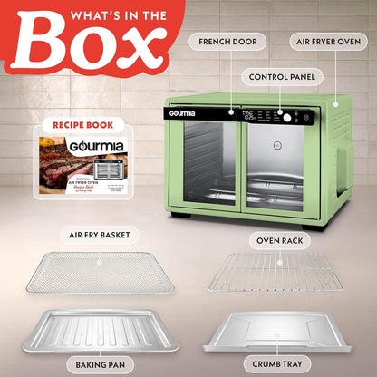 French Door Air Fryer Oven - 37 Qt Large Capacity Convection Toaster Oven, Fryforce 360°, Digital Display, 12 Cooking Presets, Dehydrate, Fits 13” Pizza, Dishwasher-Safe, Green4