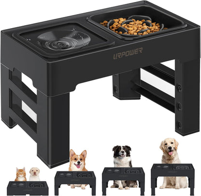 URPOWER 2-In-1 Elevated Slow Feeder Dog Bowls with No-Spill Water Bowl | 4 Height-Adjustable Raised Dog Bowls, Non-Slip Food and Water Bowls with Stand for Small, Medium, Large Dogs, Cats and Pets1